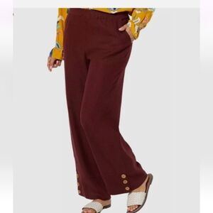 Women's Burgundy Pants with Button Detail